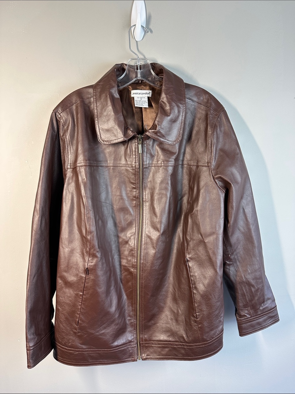 Jessica London Brown Leather Zip Up Jacket Size 18 Plus Size Neutral Fall